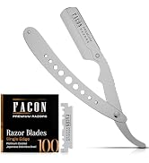 Facón Straight Razors for Men - Professional Barber Straight Edge Razor Kit with 100 Blades, Clas...