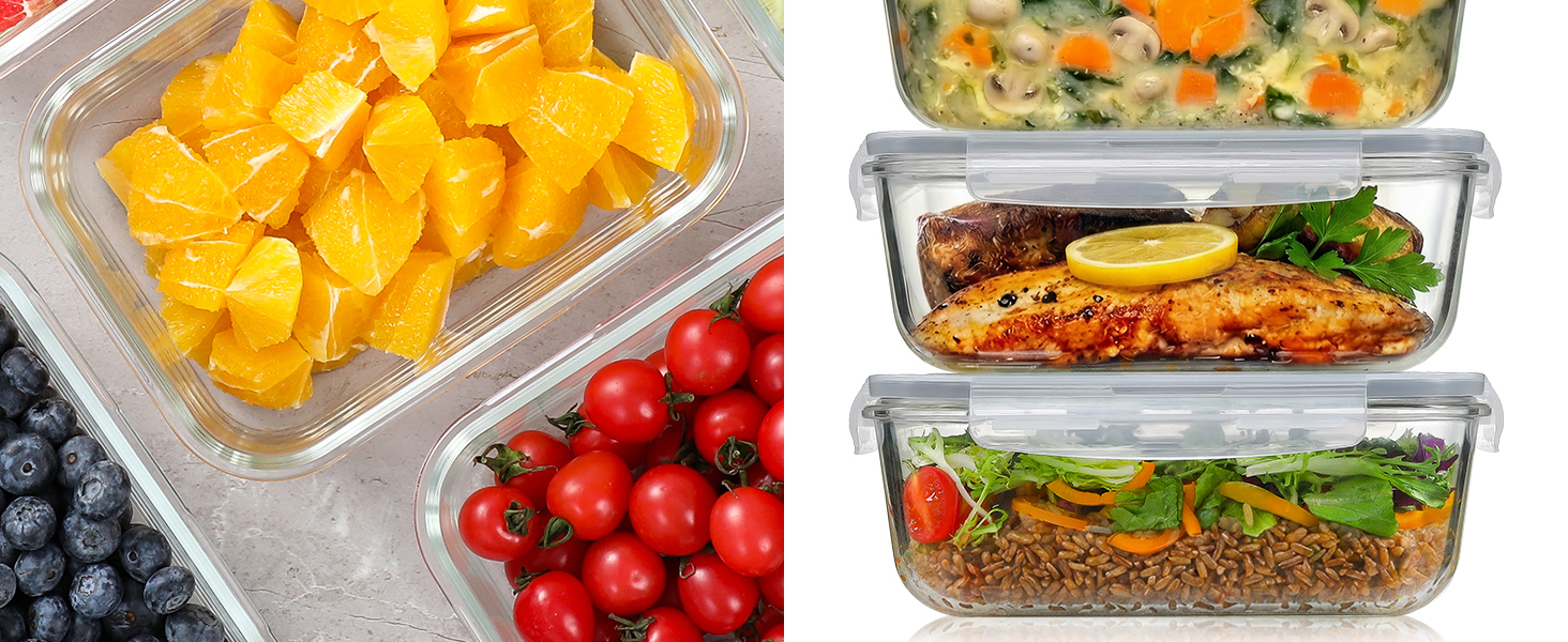 glass meal prep containers with lids, airtight food storage containers