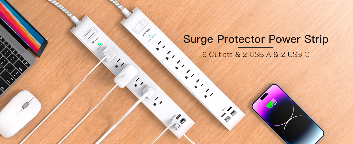 2 pack surge protector power strips