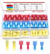 Twidec/100PCS Nylon Spade Connectors Kit 22-10 Gauge Quick Disconnect Fully Insulated Male and Fe...
