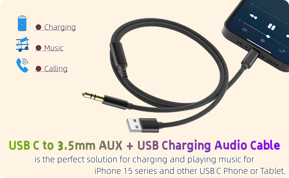 Aux Cord for iPhone, 3.5mm Aux Audio Cable for iPhone 15