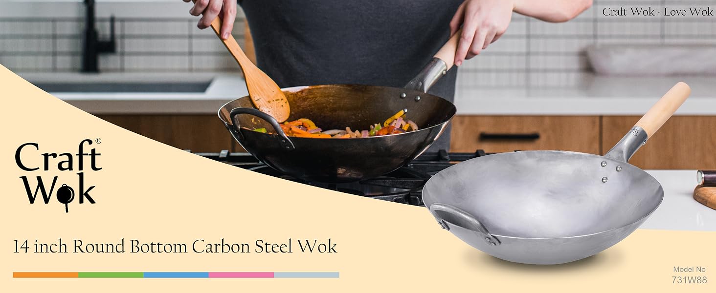 Craft Wok Traditional 14 inch Round Bottom Carbon Steel Pow Wok 1