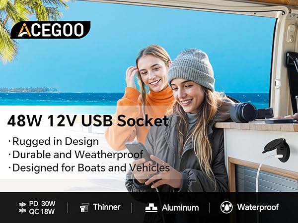 48W 12V USB Outlet Rugged in Design, Durable and Weatherproof