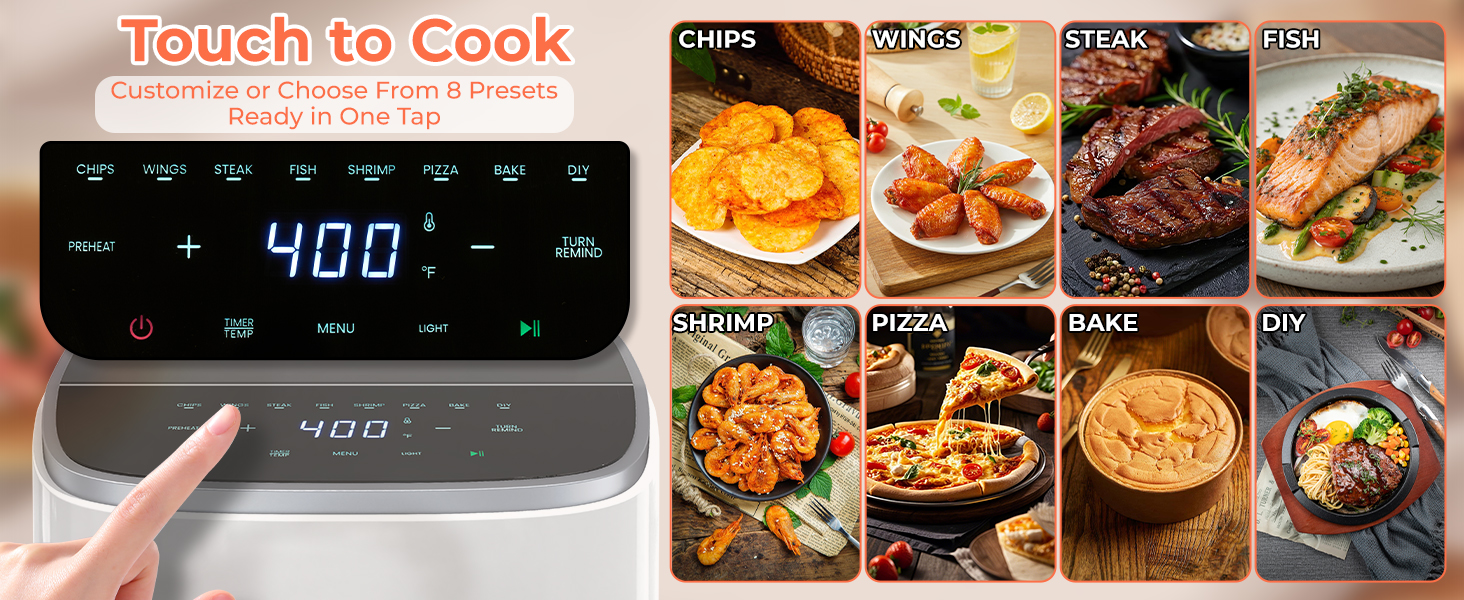 8 presets airfryer