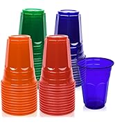 EcoDispose 16 Oz Plastic Cups, 4 Colours Assorted Spill Proof Reusable Cups, BPA-Free, Perfect fo...
