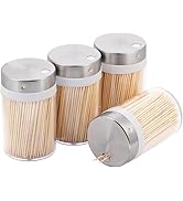 MHREN Toothpick Holder, 3000 Count Bamboo Toothpicks with 4 Reusable Toothpick Dispenser, Sturdy ...