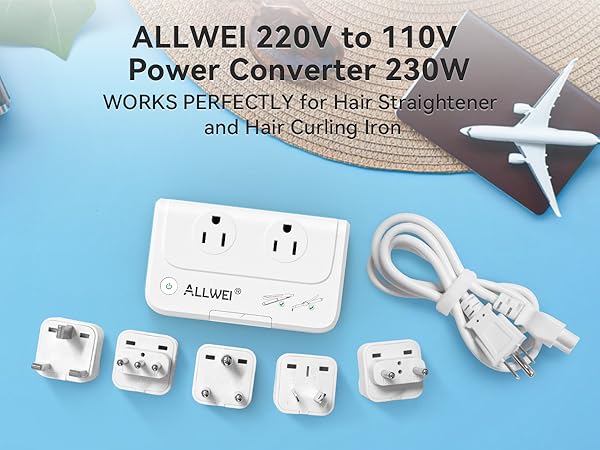 ALLWEI International Travel Adapter 220V to 110V Power Voltage Converter