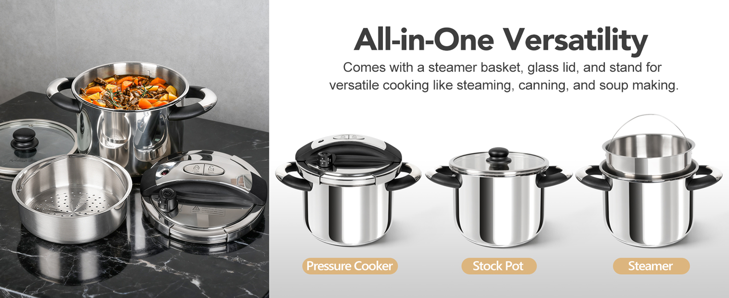pressure cooker stainless steel pressure cooker with steamer and glass lid for multi-use