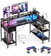 DUMOS 53” Gaming Desk with USB Charging Ports &amp; LED Lights, Reversible L Shaped Desks Computer Co...