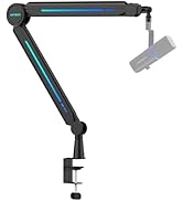 IXTECH RGB Mic Boom Arm High Profile, Overhead Boom Arm Microphone Stand Desk Mount, Adjustable M...
