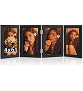DUENPY 4 Folding 4x6 Picture Frame Horizontal Engineered Wood Accordion Photo Frame with Plexigla...
