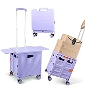 Foldable Utility Cart Folding Portable Rolling Crate with Magnetic Extended Lid,360°Rotate Wheels...
