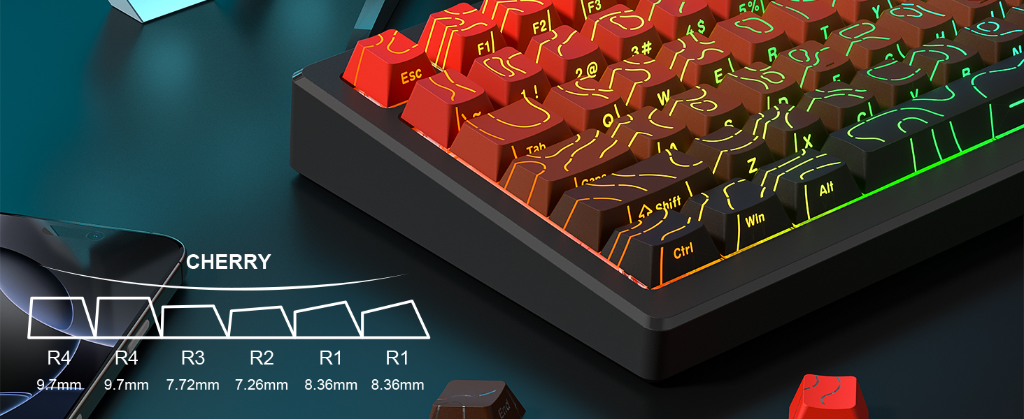 womier Red Black Topographic keycaps Line Backlit keycaps Shine Through Keyboard Keys Side Printed