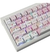 TYRIXKI PBT Keycaps - Side Printed Keycap Set,136 Keys Shine Through Meow Meow Squad Custom Cat K...