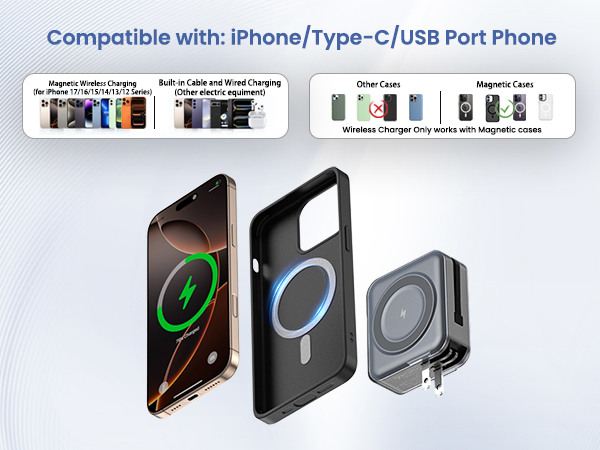 for Magsafe Portable Charger with AC Wall Plug