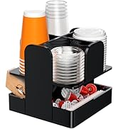 Beego Rotatable 6 Compartment Acrylic Cup Dispenser - Black Plastic Cup Holder for Coffee Station...