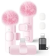 Wireless Lavalier Microphone for iPhone iPad and Android Phone, 2 Pack Lapel Mic Plug and Play Wi...