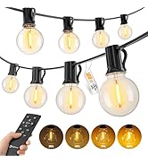 Outdoor String Lights with Remote, 100Ft Outside Waterproof Light with Dimmable G40 LED Bulbs, Sh...