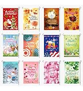 Puideon 12PCS Seasonal Garden Flags,Yard Flag 12x18 Double Sided for Outside,Easter Garden Flag,H...
