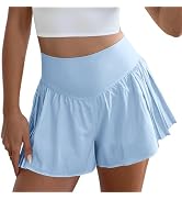 Fisoew Womens Workout Gym Shorts Elastic High Waisted Pleated Lightweight Active Running Shorts