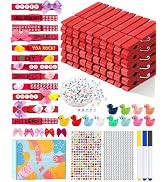Cheer Pins for Backpack Cheer Stuff Kit 70 Red Colored Clothes Pins with Mini Resin Ducks Bows Le...