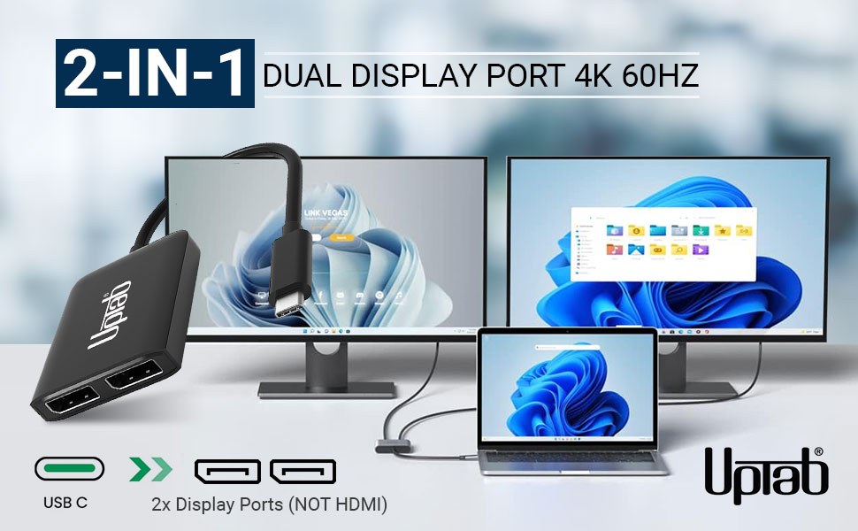 UPTab USB C to Dual DisplayPort Adapter 4K 60Hz