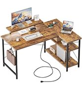 Mericonia Small L Shaped Computer Desk with Power Outlets, Reversible Gaming Desk with Storage Sh...