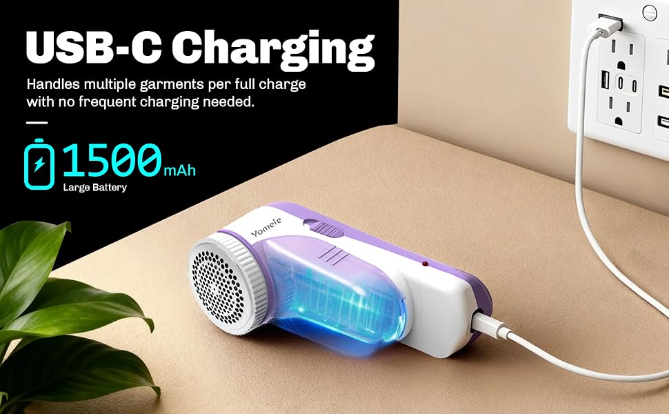 rechargeable lint shaver for clothing Powered by a built-in battery charged via USB-C