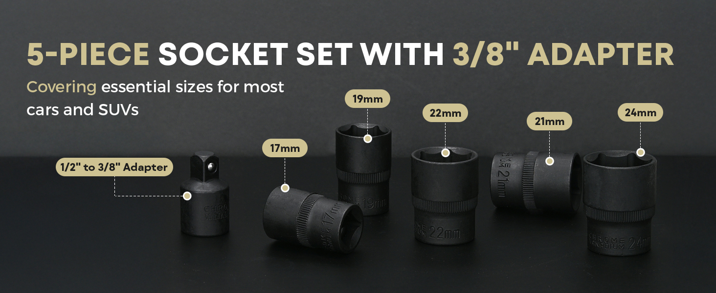 5-PIECE SOCKET SETWITH 3/8&amp;#34;ADAPTER