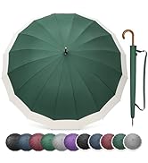 G4Free 54 Inch Large Windproof Umbrella for 2 Persons, 16 Ribs Auto Open Classic Wooden J Handle ...