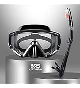 Dry Snorkel Set, Pano 3 Window Snorkel Mask, Anti-Fog Scuba Diving Goggles and Snorkel, Professio...