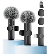 Wireless Microphone for iPhone iPad and Android Phone, 2 Pack Wireless Lavalier Lapel Mic with No...