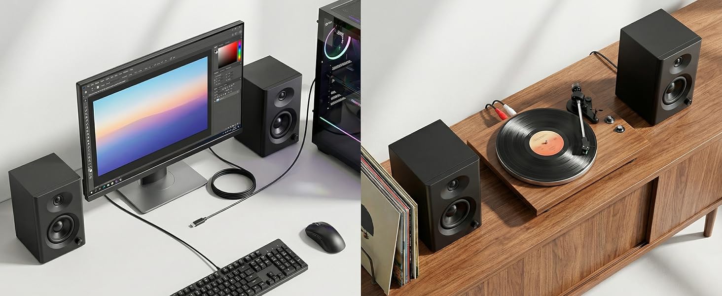 computer speakers for desktop pc and record player
