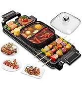 2 in 1 Electric Hot Pot with Grill, 2800W Indoor Smokeless Korean BBQ Grill Shabu Shabu Pot, Remo...
