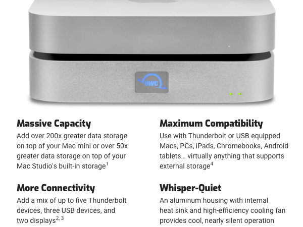 MAC MINI EXTERNAL STORAGE HARD DRIVE BACKUP RAID SOFTRAID DOCK USB4 THUNDERBOLT USB NVME SSD PCIE 