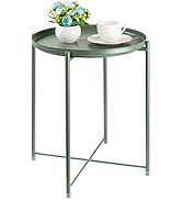 danpinera End Table, Metal Side Table Small Outdoor Table Round Side Table with Removable Tray fo...
