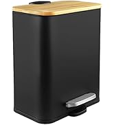SIDIANBAN Small Trash Can with Bamboo Lid Soft Close and Foot Pedal, 1.3Gal/5L Rectangular Garbag...