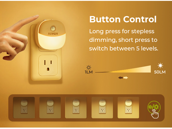 Long press for stepless dimming, short press to switch between 5 levels.