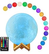 Moon Lamp, LOGROTATE Moon Light Lamps with Time Setting and Stand 3D Printing LED 16 Colors, Hung...