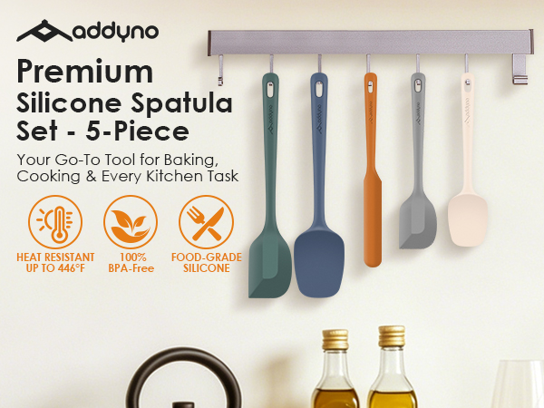 Addyno 5-piece silicone spatula set, heat-resistant, BPA-free, food-grade for cooking