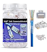 RJ45 CAT6 Pass Through Connectors Gold Plated 8P8C Plugs and Strain Relief (50xcat6plug+50xstrain...
