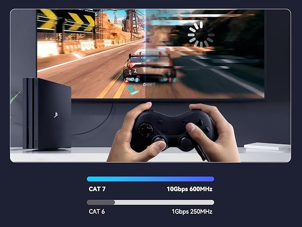 Dark interface screens showing video or media player controls with playback timeline and settings icons against a navy background.