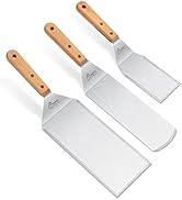 HOTEC Metal Flat Spatula Set Stainless Steel Barbeque Turner Griddle Scraper BBQ Tool, set of 3
