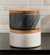 Cork &amp; Mill Marble Salt and Pepper Bowls - Set of 2 Handcrafted White/Grey Solid Marble Salt and ...