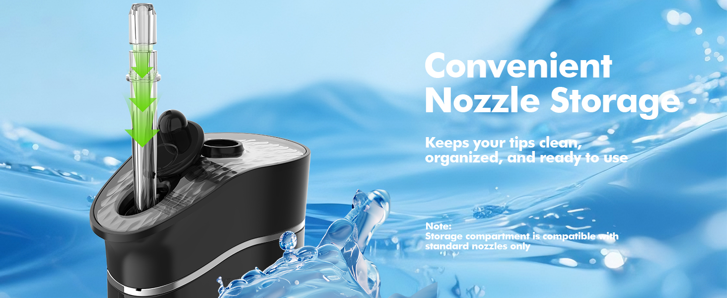Text reads 'Convenient', 'nozzle storage'. Pink dolphin-shaped handheld shower head shown from multiple angles, featuring water spray demonstration and storage position.