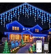 Brightown Blue Icicle Lights, 66Ft 736 LED Outdoor with 138 Drops, 8 Modes Remote and Timer for H...