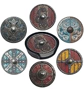 Viking Shield Coasters Leather Round Drink Coasters 6 Pcs Set with Holderor for Cup Drink Coffee ...
