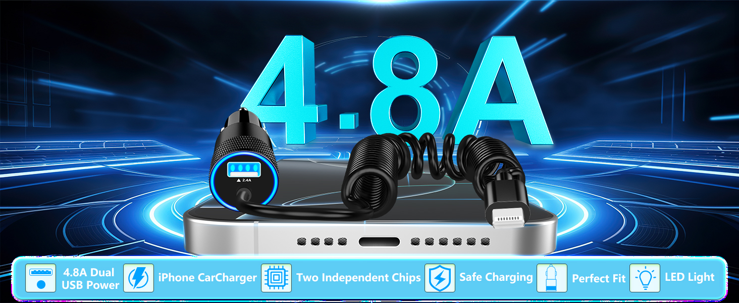 MFi Certified 4.8A USB Fast Car Charging Cigarette Lighter Adapter iPhone Car Charger Fast Charging