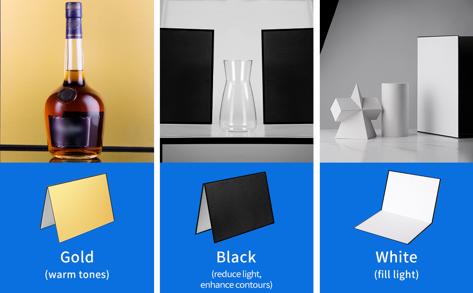3 in 1 Photography Reflector Cardboard Black White Gold
