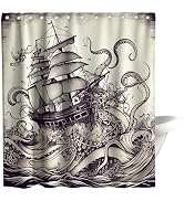 Final Friday Nautical Octopus Ocean Sailboat Theme Fabric Nautical Shower Curtain Sets Bathroom D...